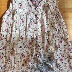 Cream and Purple Buttoned Blouse with Pintuck Pleats